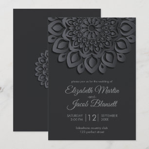 Modern Black Paper cut Mandala Wedding Invitation