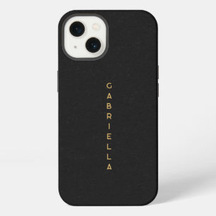 Modern Black Paper Texture & Luxe Gold Name iPhone 13 Case