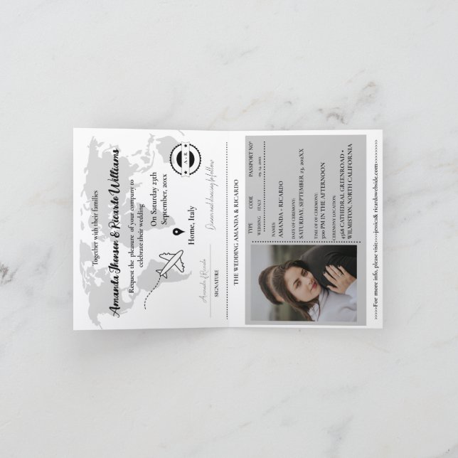 Modern Black  Passport Photo Wedding Invitation (Inside)