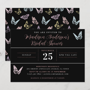 Modern Black Pastel Butterfly Print Bridal Shower Invitation