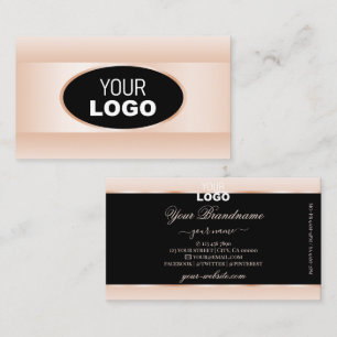 Modern Black Pastel Pink Ombre Oval Frame and Logo Business Card
