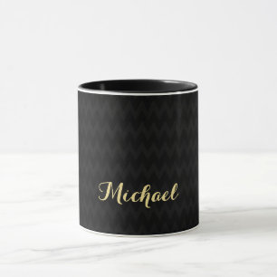 Modern Black Pattern Elegant Faux Gold Custom Name Mug