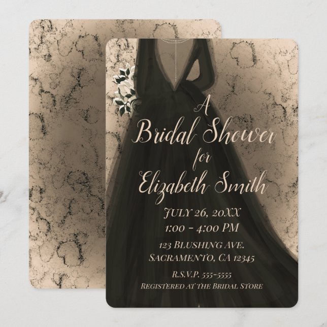 Modern Black & Peach Glow Glam Bride Bridal Shower Invitation (Front/Back)