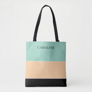 Modern Black, Peach, Green Personalised Tote Bag