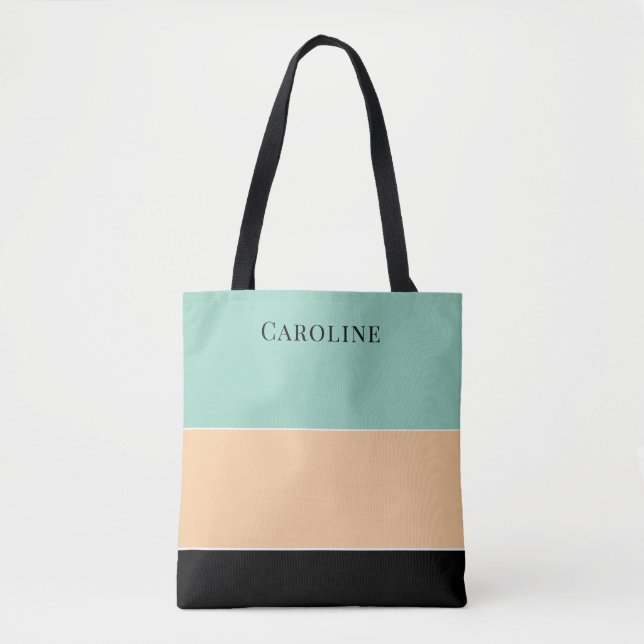 Modern Black, Peach, Green Personalised  Tote Bag (Front)