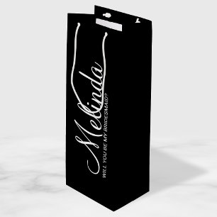 Modern Black Personalised Bridesmaid Proposal Wine Gift Bag