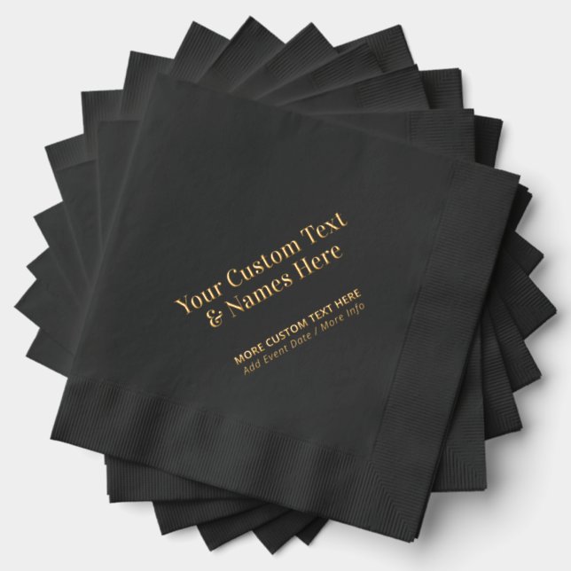 Modern Black Personalised Custom Party Event Foil Napkins (Insitu (Stacked))