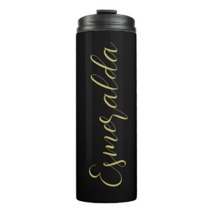 Modern Black Personalised Gold Typography Thermal Tumbler