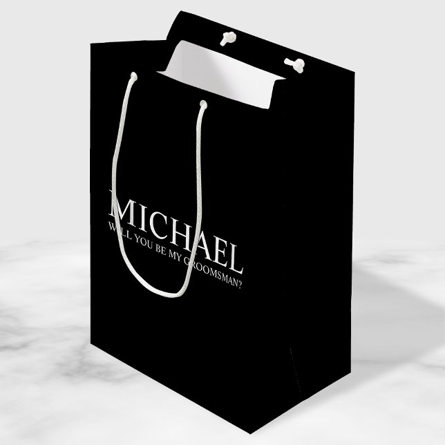 Modern Black Personalised Groomsman Proposal Medium Gift Bag (Creator Uploaded)
