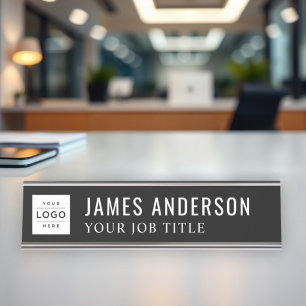 Modern Black Personalised Logo Employee Desk Name Plate