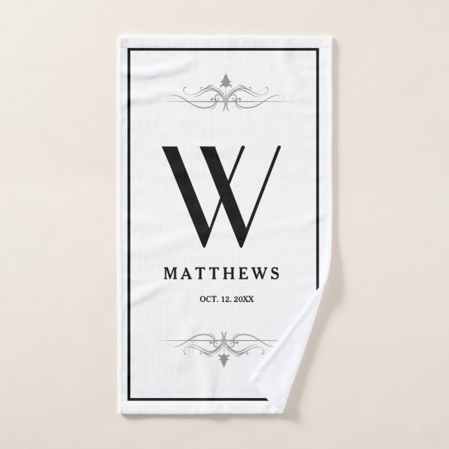 Modern Black Personalised Monogram and Name Hand Towel (Hand Towel)