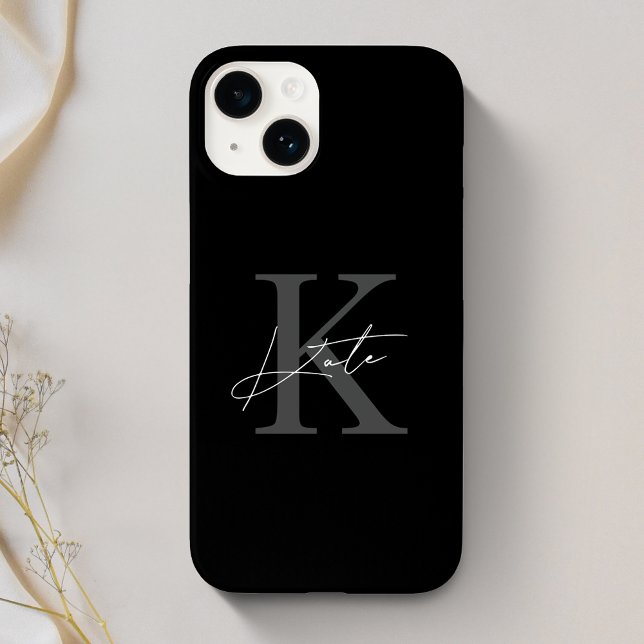 Modern Black Personalised Monogram Name Case-Mate iPhone Case (Creator Uploaded)