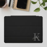 Modern Black Personalised Monogram Name iPad Pro Cover<br><div class="desc">Custom-designed iPad cover featuring modern hand script monogram with custom initial and name.</div>