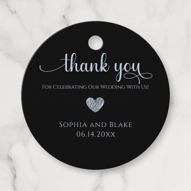 Modern Black Personalised Wedding Favour Tags (Front)
