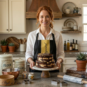 Modern Black Personalized Name Apron Stylish Desig