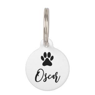 Modern Black Pet Paw Print with Phone Number Tag