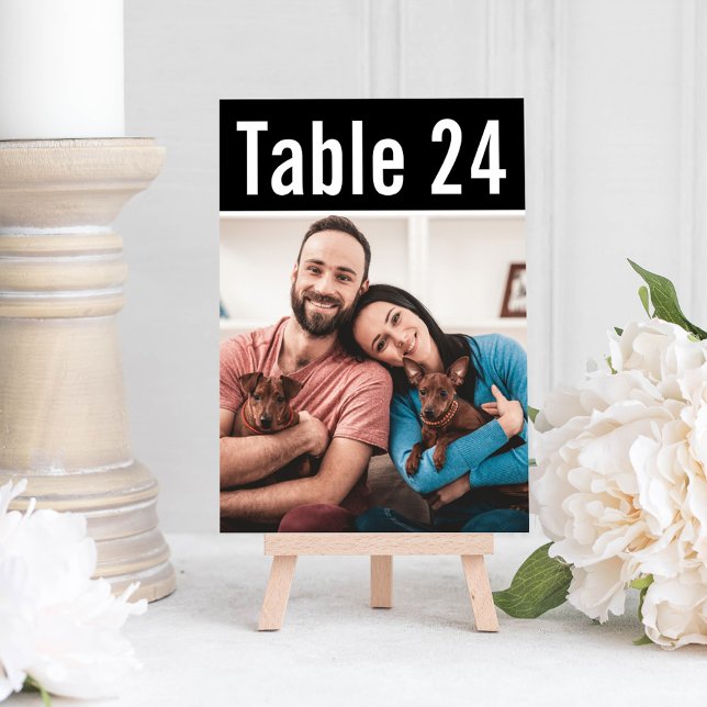 Modern Black Pet Photo Wedding Table Number (Creator Uploaded)