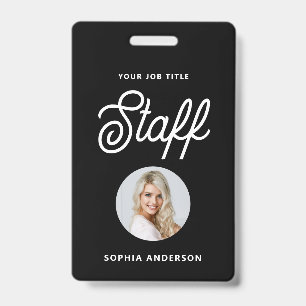 Modern Black   Photo and Trendy Script ID Badge