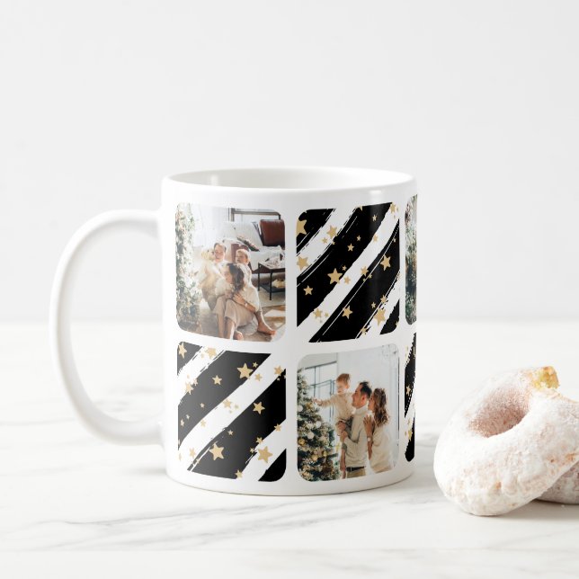 Modern Black Photo Christmas Holiday Coffee Mug (With Donut)