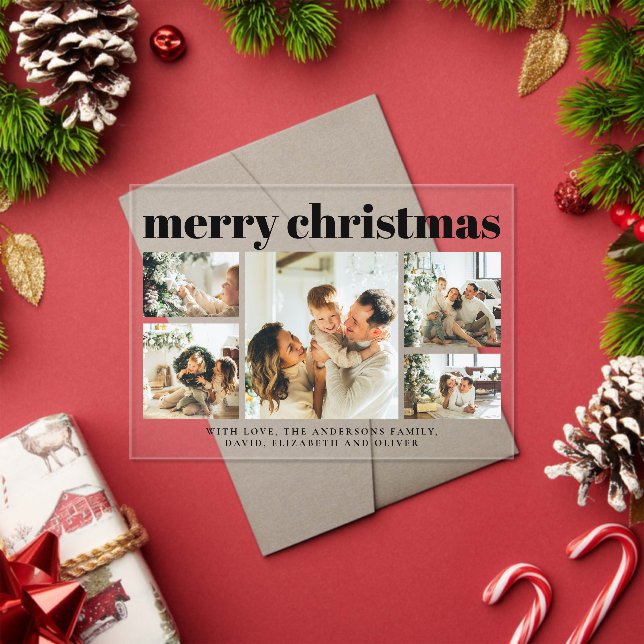 Modern Black Photo Collage Christmas Holiday  Card Acrylic Invitations (Insitu (Holiday))