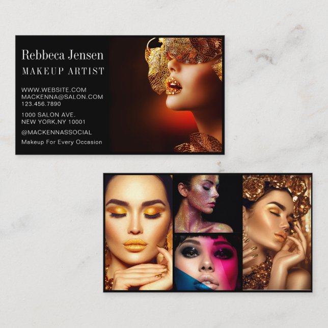 Modern black photo collage trendy Makeup Artist  Business Card (Front/Back)