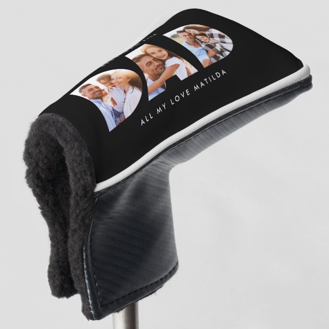 Modern Black Photo Golf Personalised Gift for Dad Golf Head Cover (3/4 Front)
