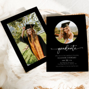 Modern Black Photo Graduate Graduation Party Invitation