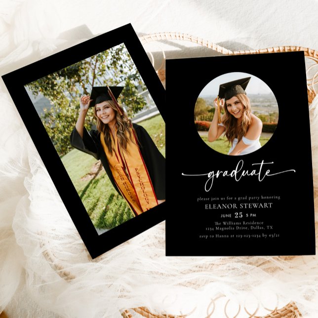 Modern Black Photo Graduate Graduation Party Invitation (Creator Uploaded)