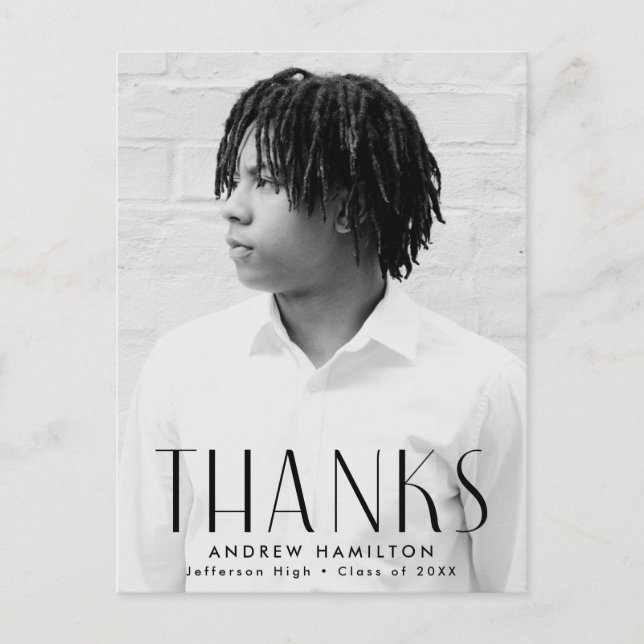 Modern Black Photo Graduation Thank You Postcard (Front)