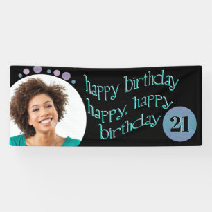 Modern Black Photo Happy Birthday Banner