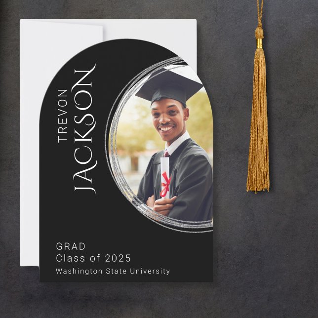 Modern Black Photo Masculine Graduation Party Invitation (Creator Uploaded)