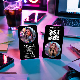 Modern Black Photo QR Code Social Media Influencer Business Card
