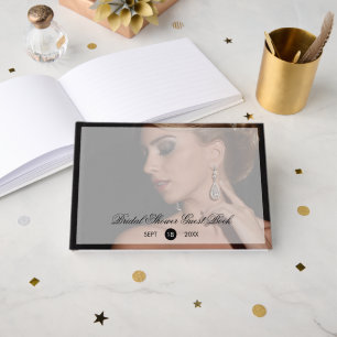 Modern Black Photo Sheer Overlay Bridal Shower Guest Book