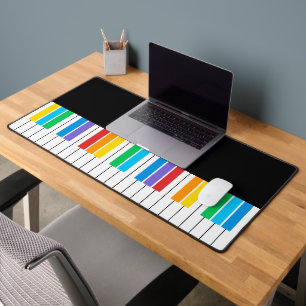 Modern Black Piano Colourful Keyboard Personalised Desk Mat
