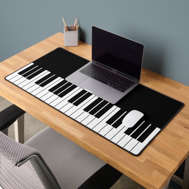 Modern Black Piano Keyboard Personalised Desk Mat (Office 2)