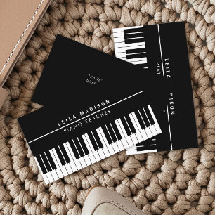 Modern Black Piano Keyboard Teacher Business Card