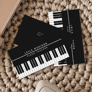 Modern Black Piano Keyboard Teacher Business Card