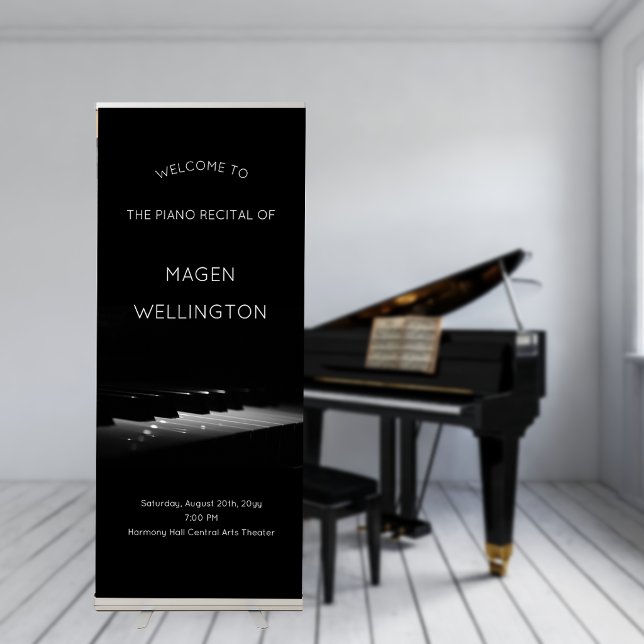 Modern Black Piano Recital Welcome  Retractable Banner (Modern Black Piano Recital Welcome Retractable Banner)