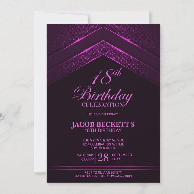 Modern Black Pink 18th Birthday Party Invitation (Front)