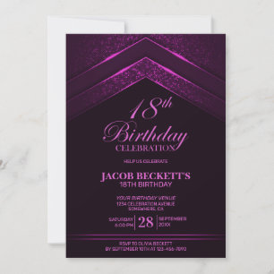 Modern Black Pink 18th Birthday Party Invitation