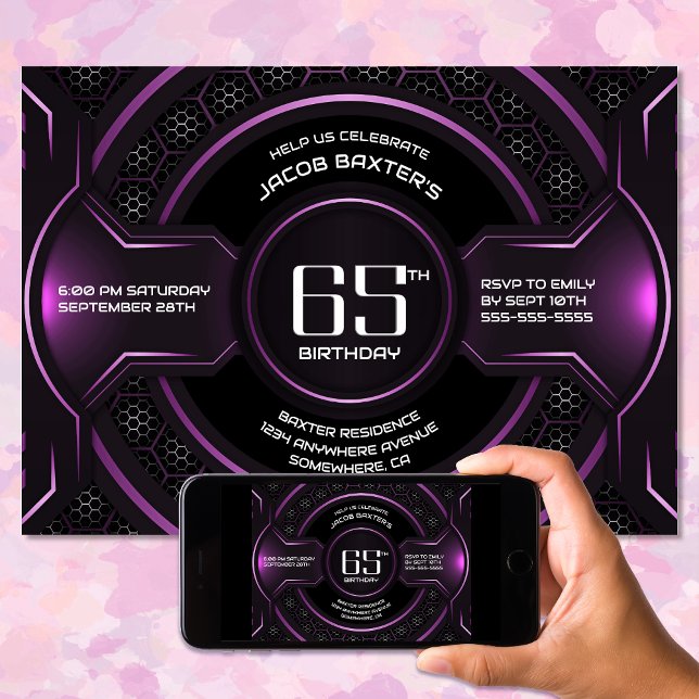 Modern Black Pink 65th Birthday Party Invitation (Creator Uploaded)