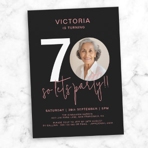 Modern Black Pink 70th Birthday  Invitation