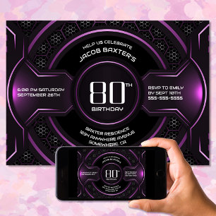 Modern Black Pink 80th Birthday Party Invitation