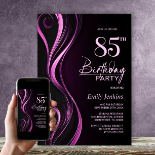 Modern Black Pink 85th Birthday Party Invitation