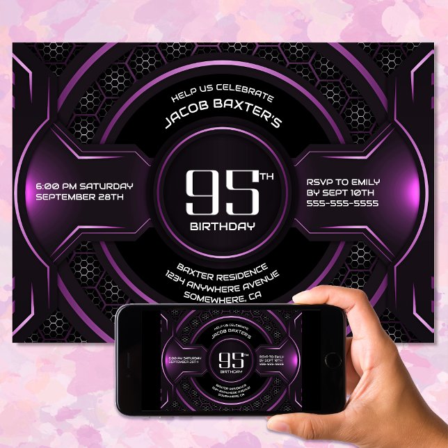 Modern Black Pink 95th Birthday Party Invitation (Creator Uploaded)