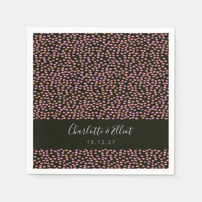 Modern Black Pink Abstract Dotted Custom Wedding Napkin (Front)