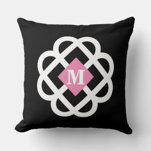 Modern Black Pink Abstract Monogram Cushion