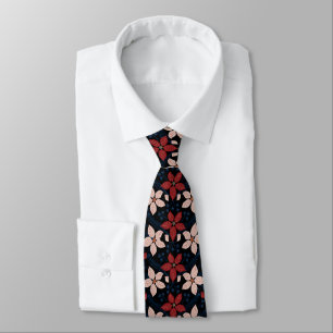 Modern Black Pink and Red Floral Pattern Tie