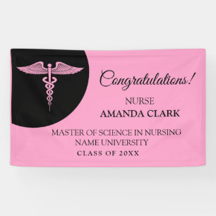 Modern Black & Pink Caduceus Nurse Rn Graduation Banner