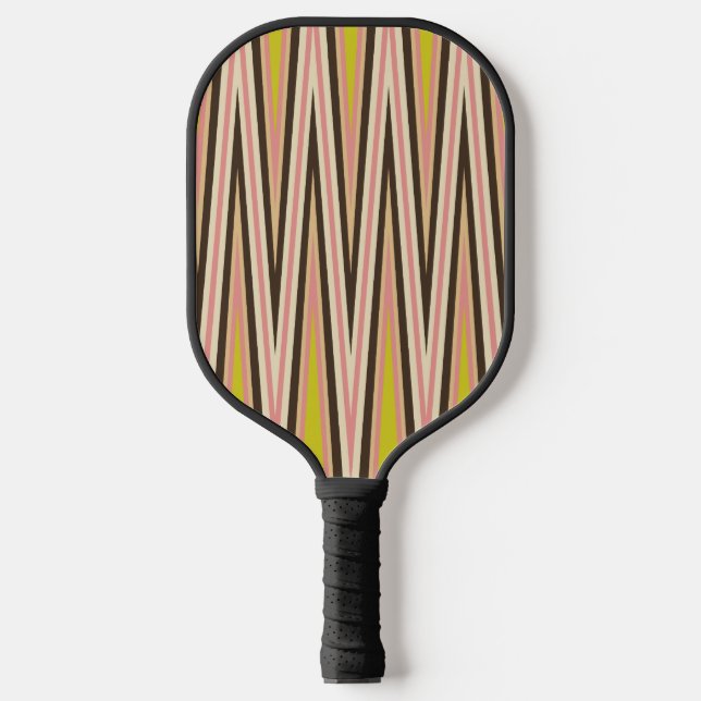 Modern Black Pink Chevron Pattern Pickleball Paddle (Front)